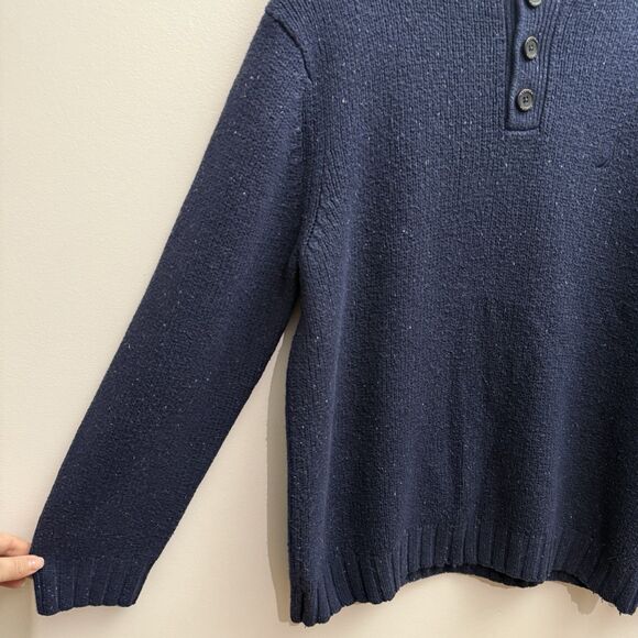 Nautica Men’s XL Navy Button Mock Neck Wool Blend Sweater Cozy Cabin Gorp Core - Picture 7 of 8